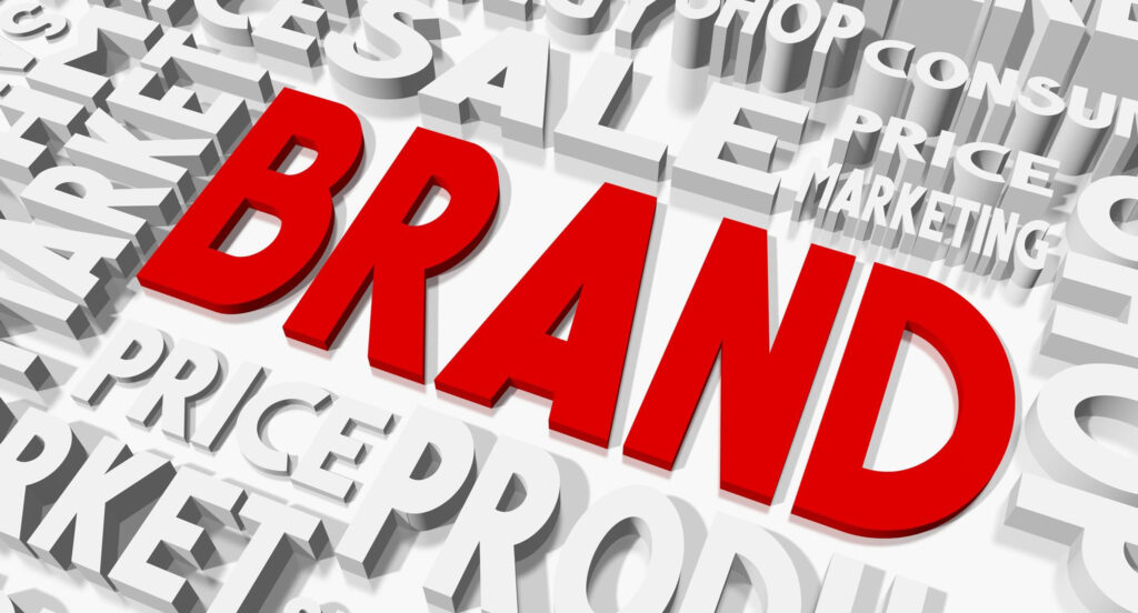 Grafica 3D con la parola “Brand” in rosso circondata da termini legati a marketing, prezzo e strategia, dedicata al valore del Made in Italy.